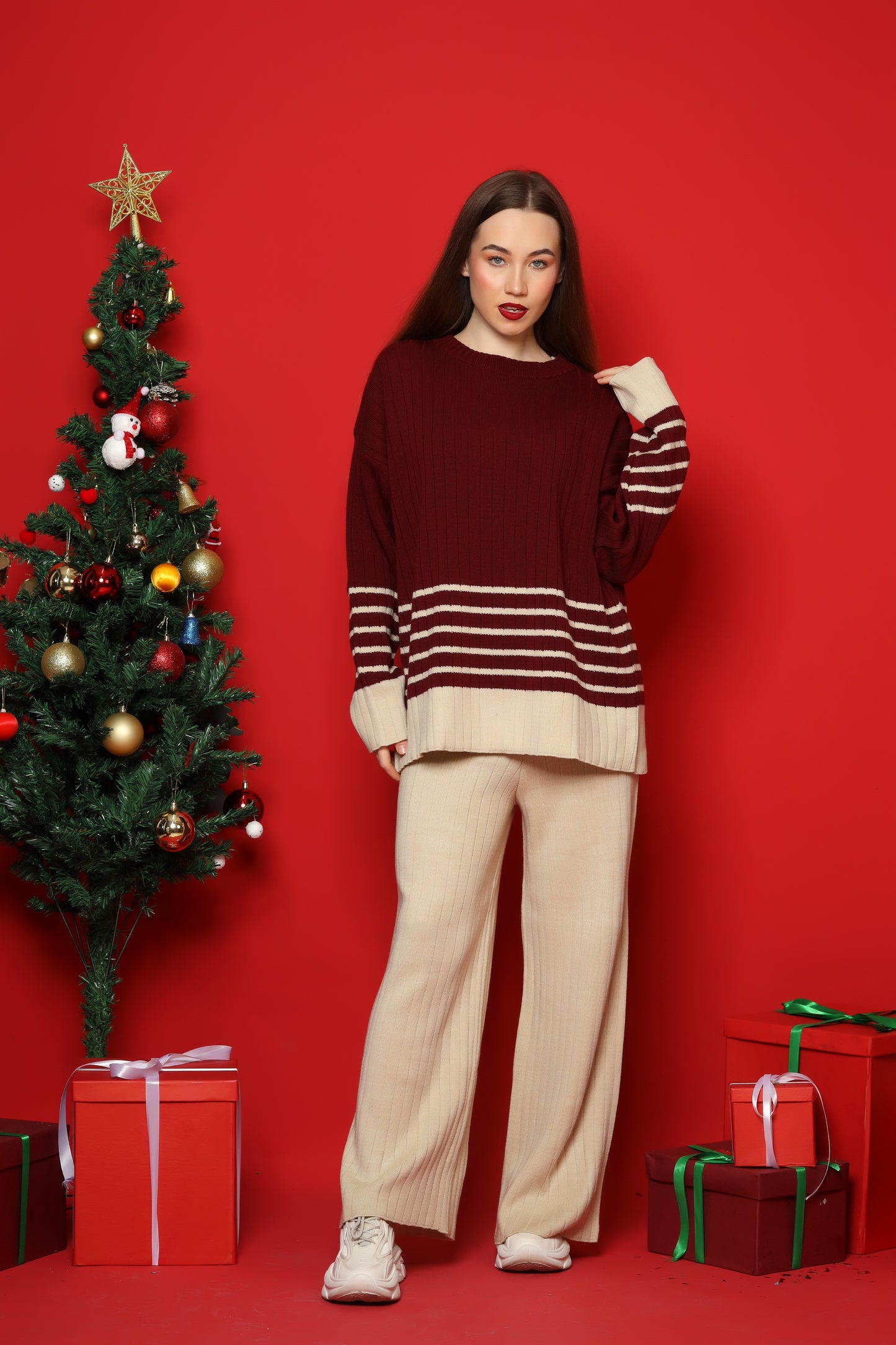 Striped Elegance Knit Set