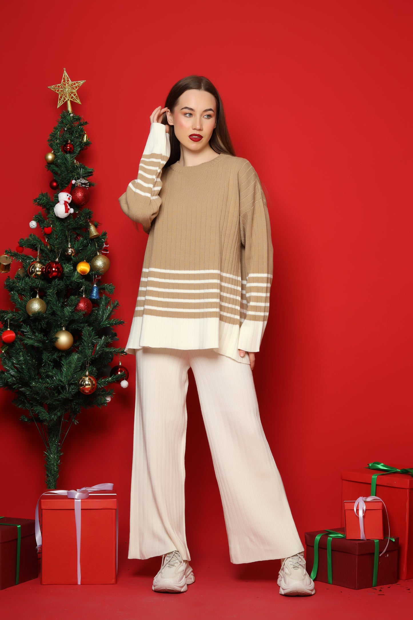 Striped Elegance Knit Set