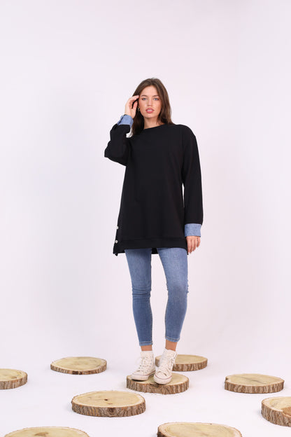 Classic Denim Cuff Sweatshirt