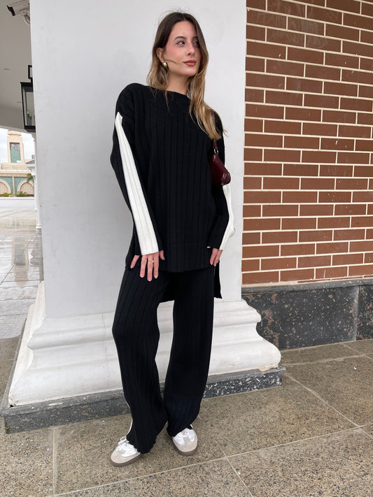 Contrast Sleeve Knit Set