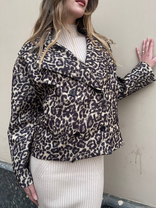 Leopard Cropped Trench Coat