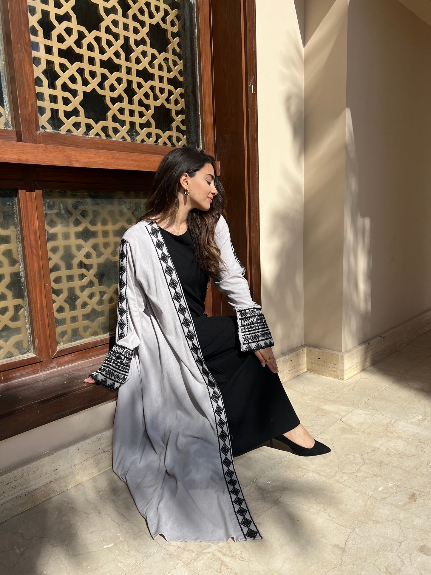 Lace-Trimmed Open Abaya