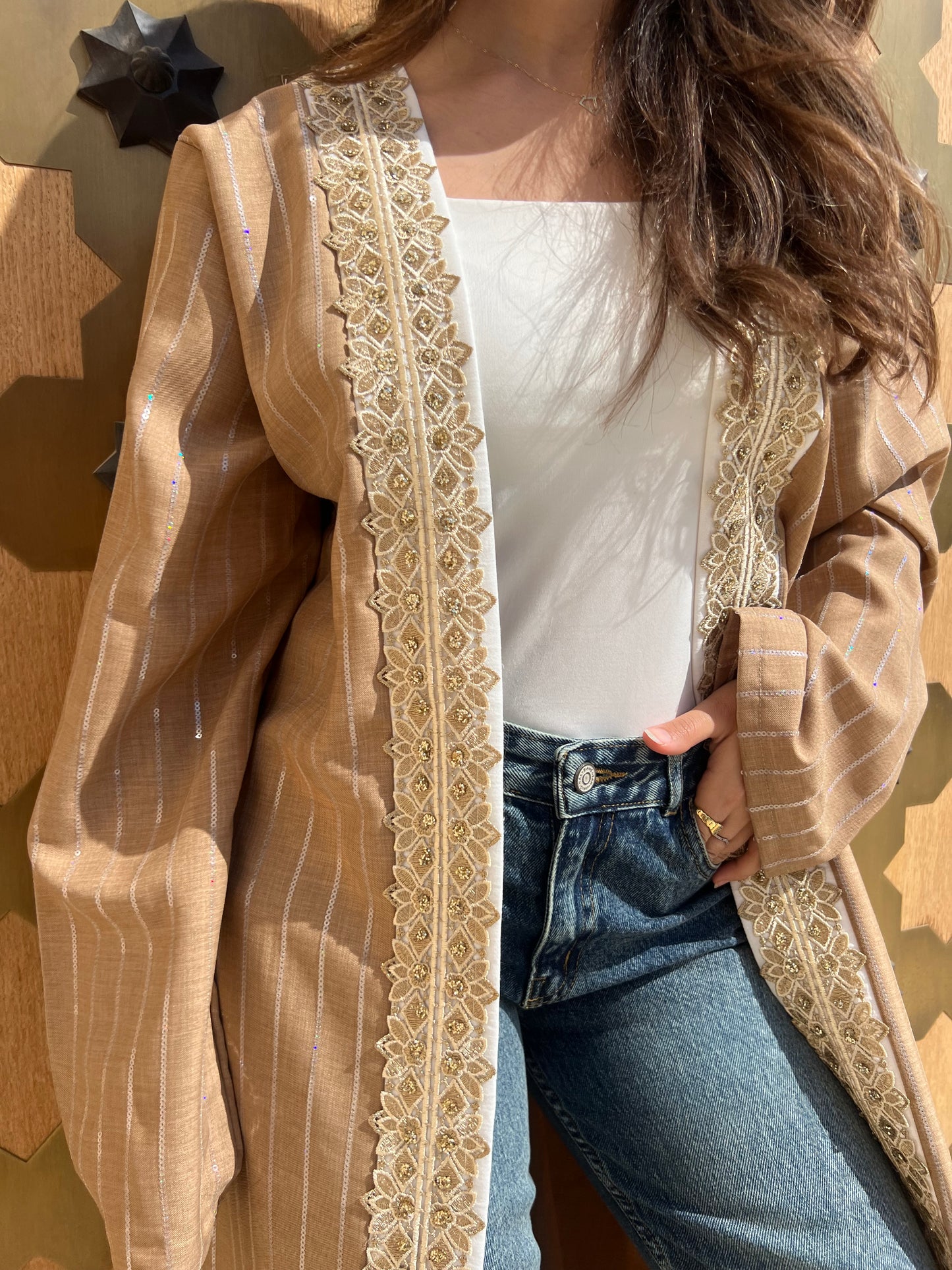 Leaf Embroidered Long Cardigan