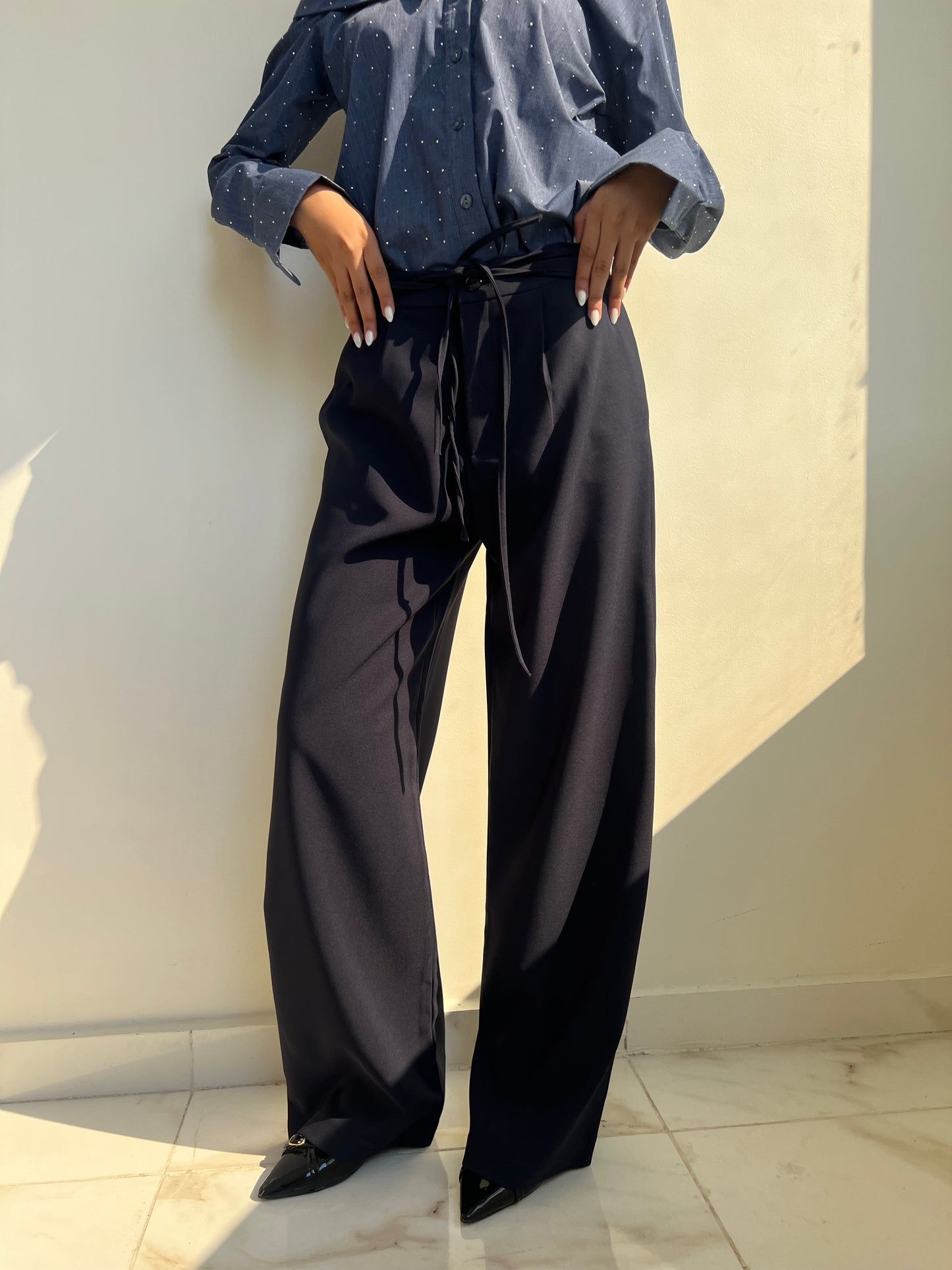 Noir Poise Tie-Waist Trousers