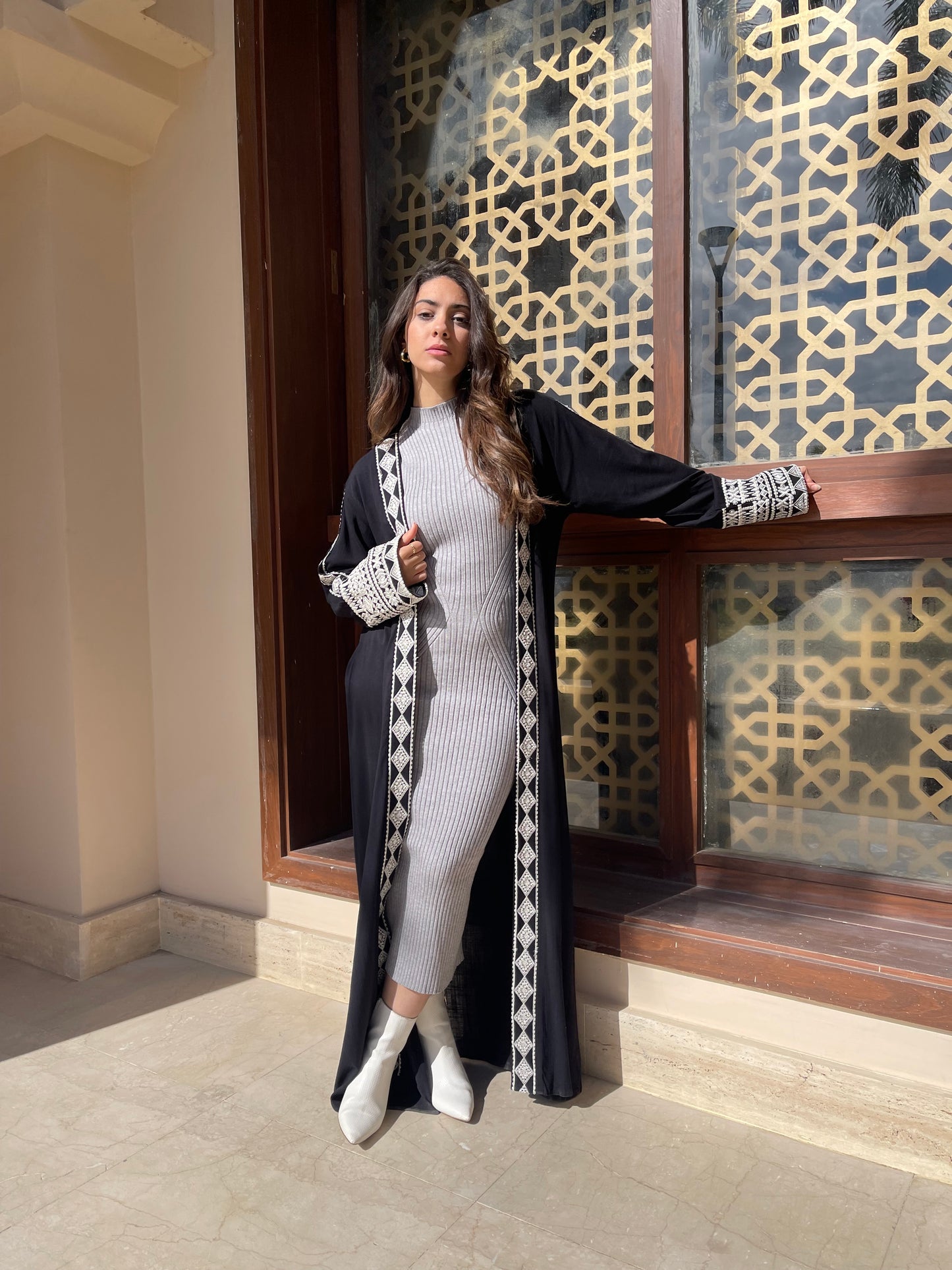 Lace-Trimmed Open Abaya