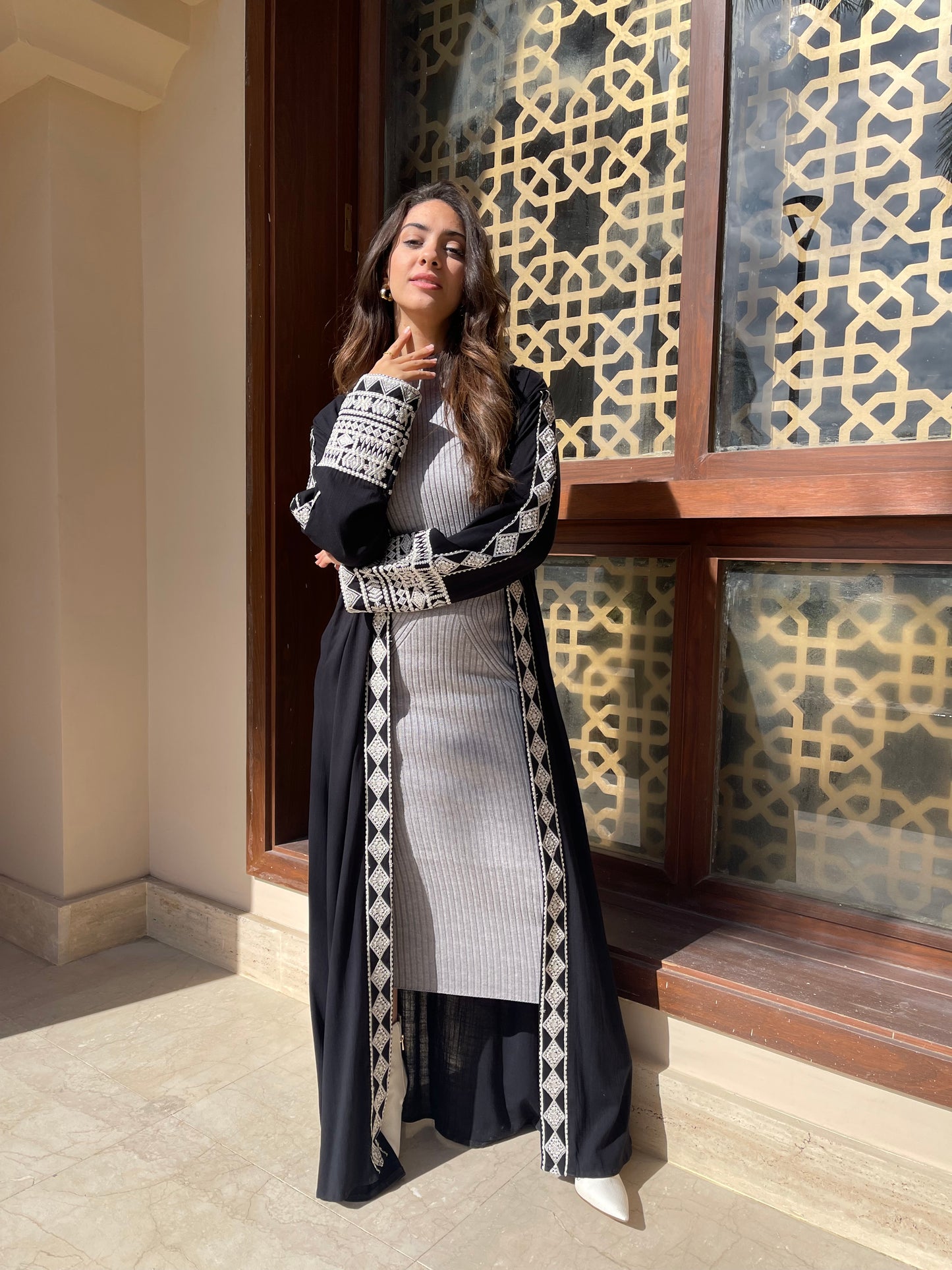 Lace-Trimmed Open Abaya