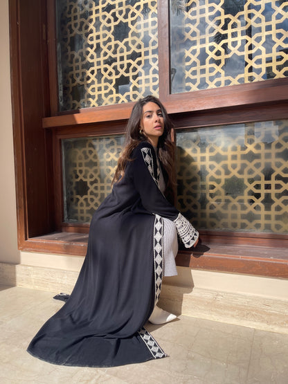 Lace-Trimmed Open Abaya