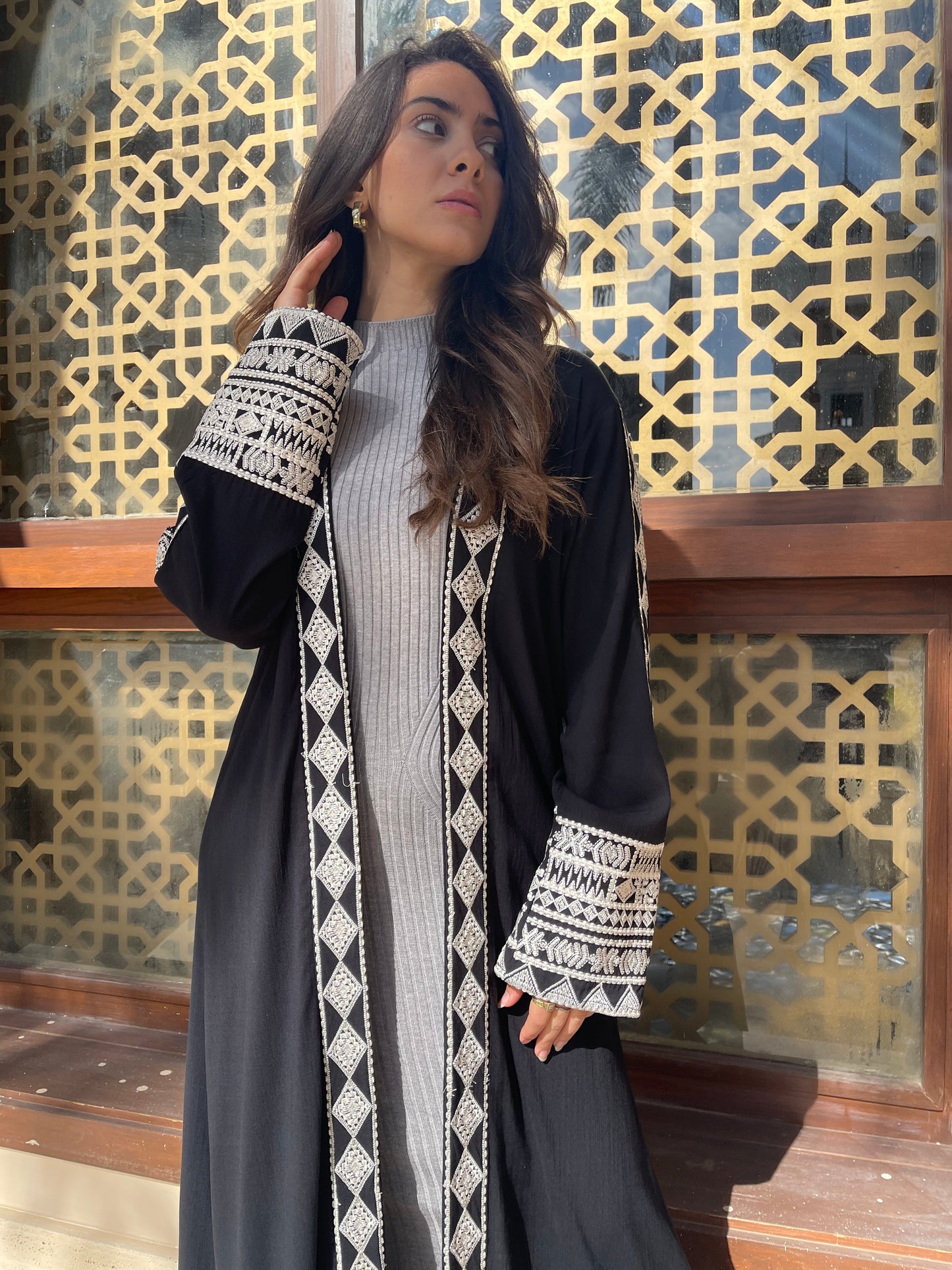 Lace-Trimmed Open Abaya