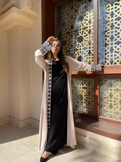 Lace-Trimmed Open Abaya