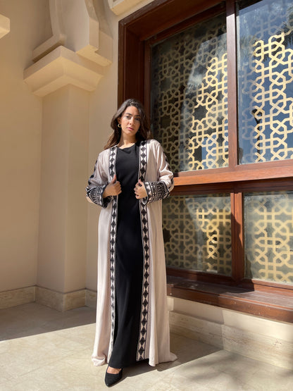 Lace-Trimmed Open Abaya