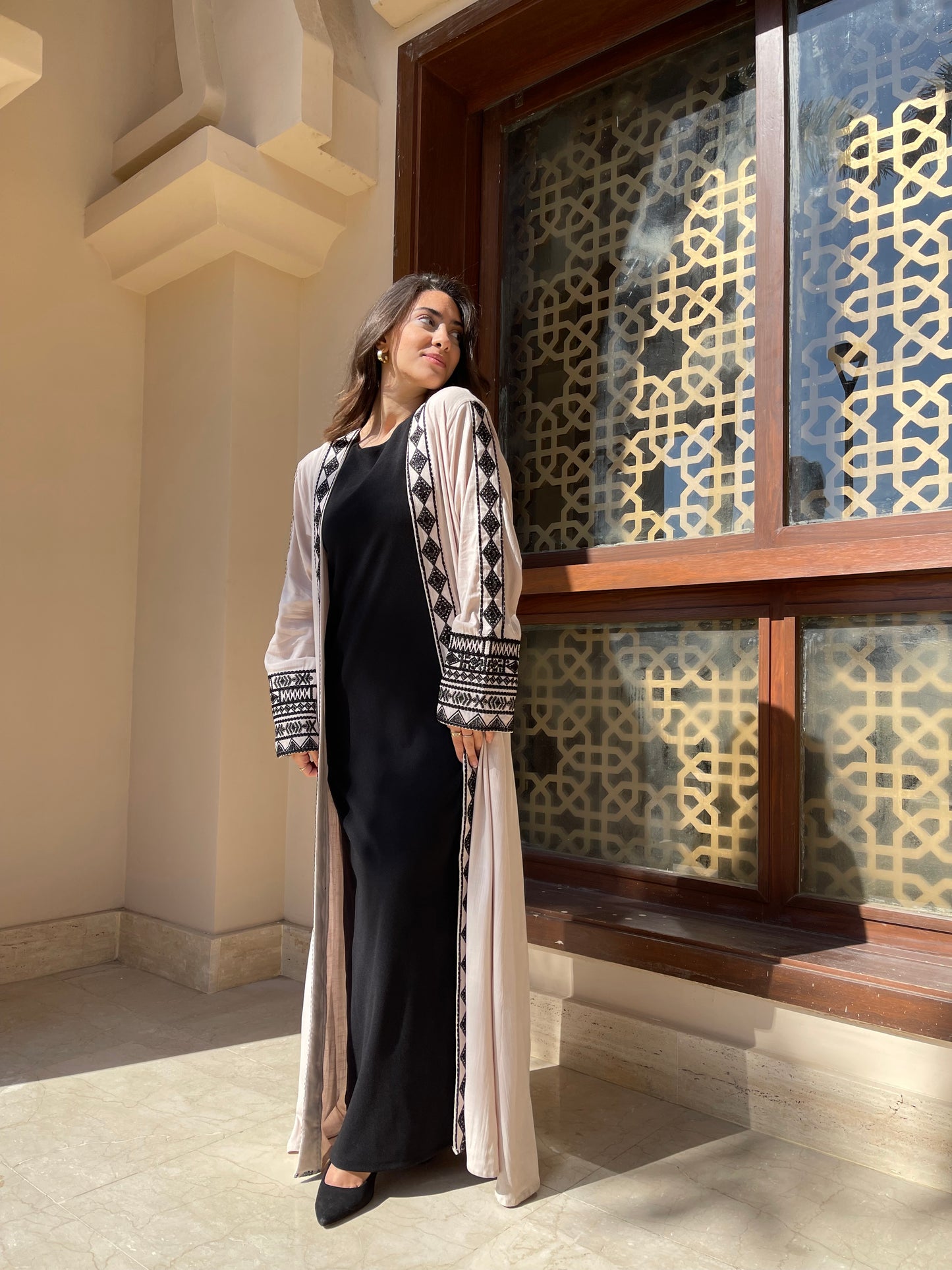 Lace-Trimmed Open Abaya